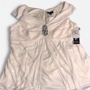 Adrianna Papell Women's Ivory Embellished Cap Sleeve Top